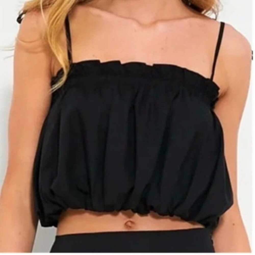 En Saison Black Nicollete Top size S Small Bubble Crop Top Seashell Tie Straps